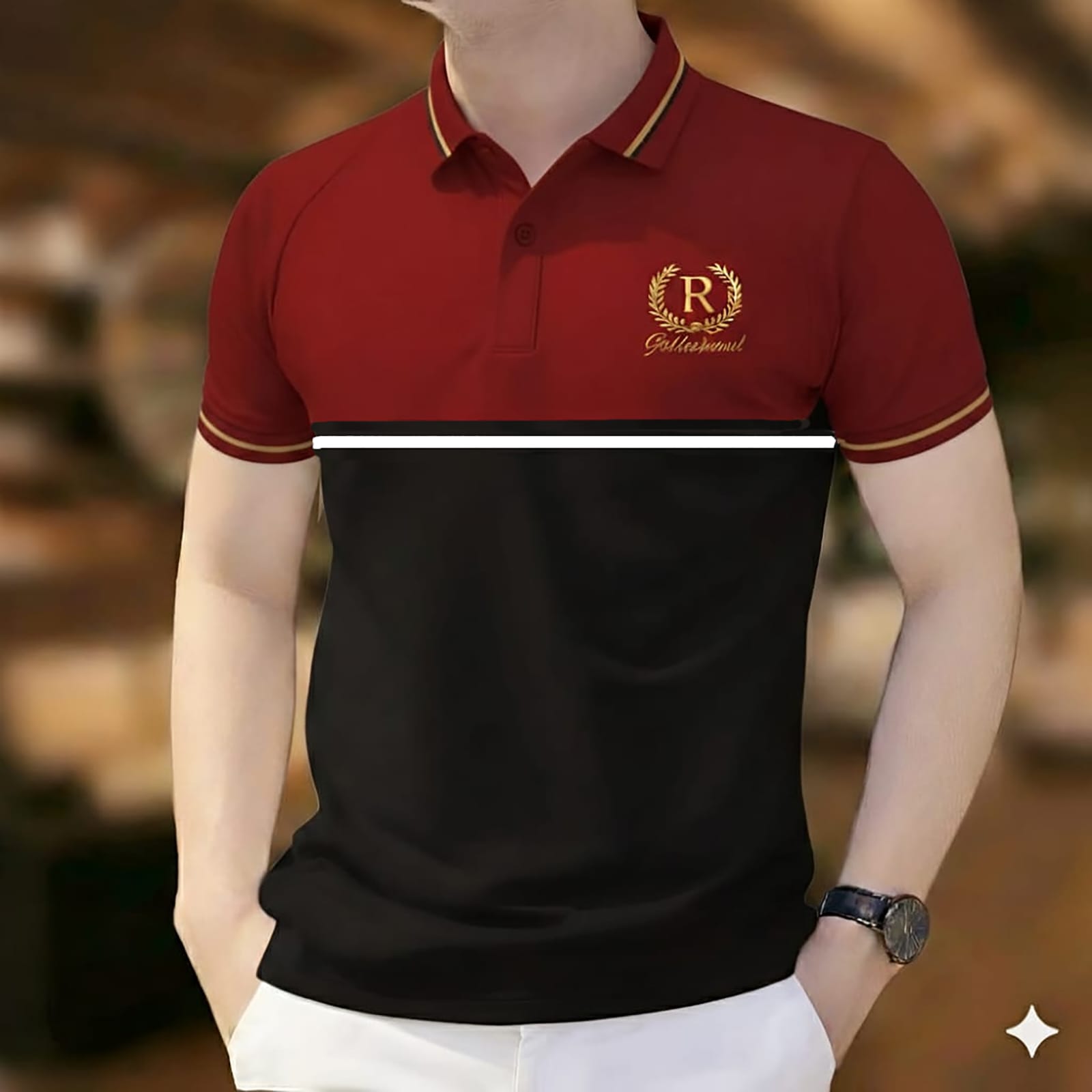 Polo Shirt for Men (টু-টোন, লাল-কালো)